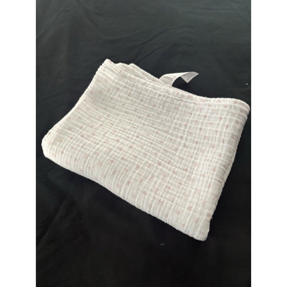 Kyle & Deena Baby Receiving Blanket White & Pink  36 x 40" Lightweight Gauzy